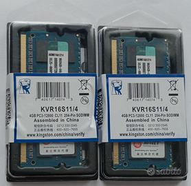 MEMORIE RAM KINGSTON 8 GB (2 x 4 GB) DDR3 1600 MHz