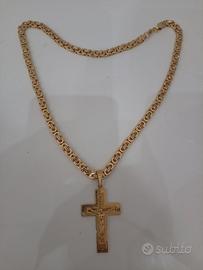 Collana uomo bizantina placcata oro con crocifisso