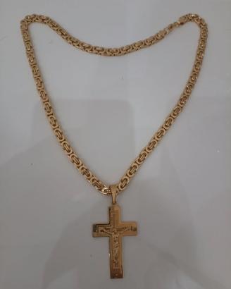 Collana uomo bizantina placcata oro con crocifisso