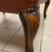 Poltrona in legno e in pelle marrone, anni '50