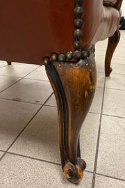 Poltrona in legno e in pelle marrone, anni '50