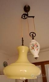 lampadario vintage con carrucola