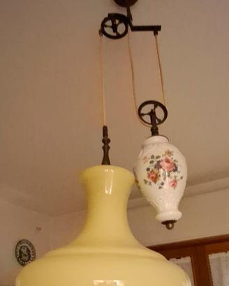 lampadario vintage con carrucola