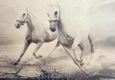 Quadro moderno con cavalli bianchi, glitter