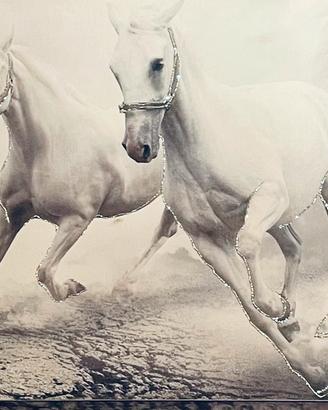 Quadro moderno con cavalli bianchi, glitter