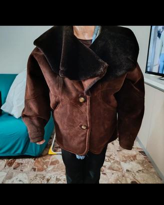 cappotto donna in montone scamosciato e pelliccia 