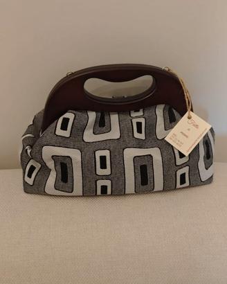 Borsa Geometrica, manico legno - Fatta a mano