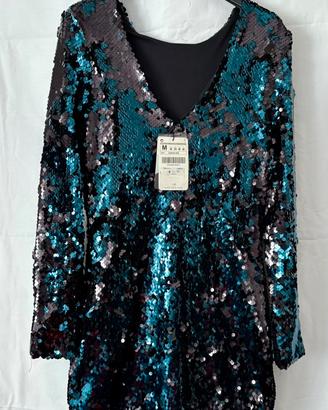 Abito paiette blu nuovo Zara