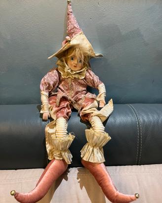 Bambola Bambina Giullare Con carillon In Ceramica