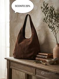 Borsa Hobo in pelle scamosciata testa di moro