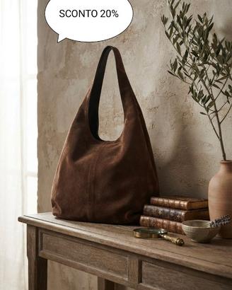 Borsa Hobo in pelle scamosciata testa di moro