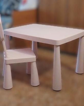 Set bambini IKEA MAMMUT rosa – tavolino + sedia