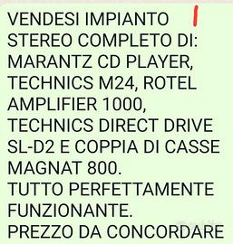 IMPIANTO STEREO COMPLETO E  FUNZIONANTE