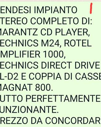 IMPIANTO STEREO COMPLETO E  FUNZIONANTE