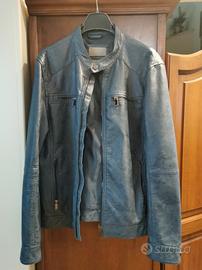 giubbino in pelle sintetica blu jeans 