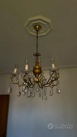 lampadario vintage ottone e cristallo