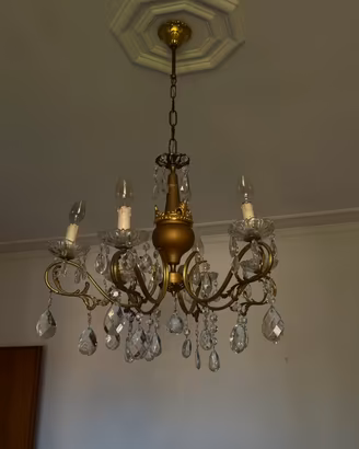 lampadario vintage ottone e cristallo