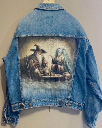Giacca di Jeans dipinta a mano Vintage Denim