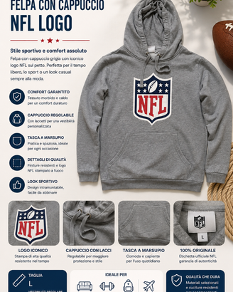 Felpa con cappuccio NFL grigia – Taglia L – Logo N