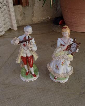 Lotto 3 statuine porcellana stile rococò vintage