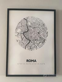 Quadro stampa mappa di Roma con cornice  – 53x73