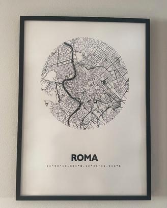 Quadro stampa mappa di Roma con cornice  – 53x73