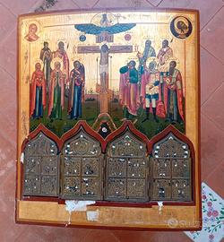 Icona russa su legno,Crocefissione Gesù