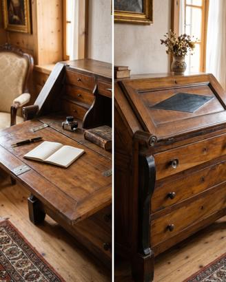 Antica ribalta bureau '800 in noce massello