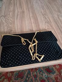 borsa clutch velluto nero pois bianchi strass 