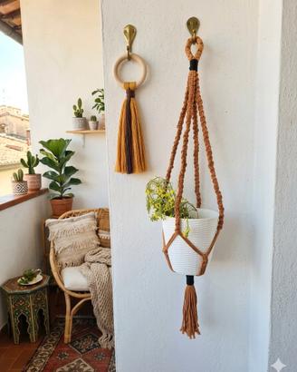 Porta vaso da appendere muro parete macrame Boho
