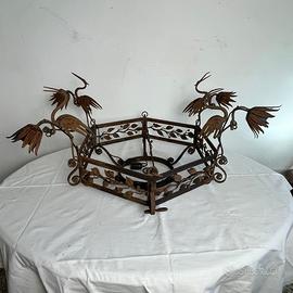 🦅 Antico Lampadario in Ferro Battuto con Aironi