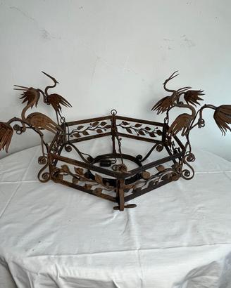 🦅 Antico Lampadario in Ferro Battuto con Aironi