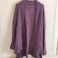 Cardigan di lana lungo invernale viola da donna