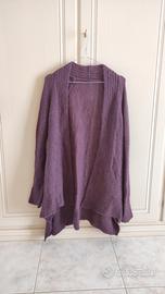 Cardigan di lana lungo invernale viola da donna