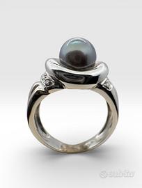 anello oro bianco 18 kt perla nera