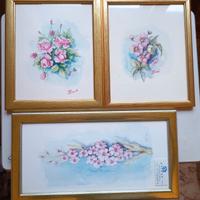 Set 3 Quadri Dipinti Acquerello 