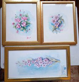 Set 3 Quadri Dipinti Acquerello 