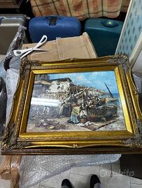 Grande Dipinto a Olio su Tela – Scena di Genere Ma