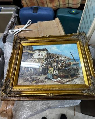 Grande Dipinto a Olio su Tela – Scena di Genere Ma