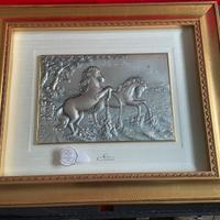 Quadro lastra argento 925 Cavalli vintage