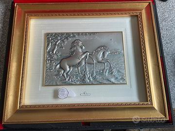 Quadro lastra argento 925 Cavalli vintage