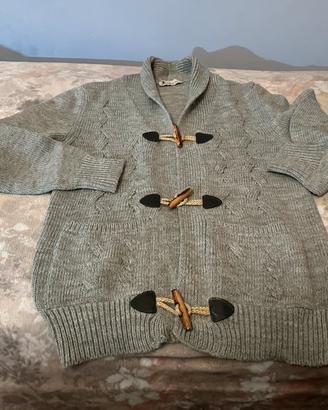 Cardigan lana grigio chiaro tasche con alamari (L)