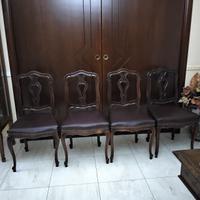 Set 4 sedie in legno e vera pelle Vintage 