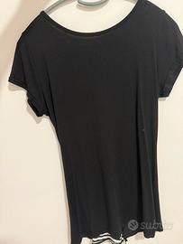 Vestito corto nero in maglina con zip e righe