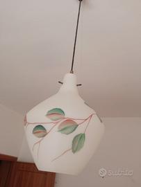 Vintage lampadario a sospensione in vetro opalino