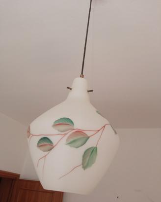 Vintage lampadario a sospensione in vetro opalino