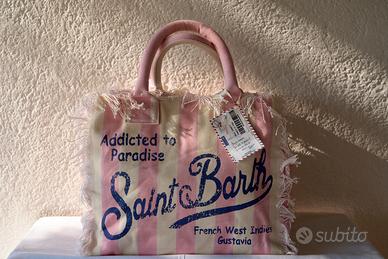 Borsa da Spiaggia Saint Barth a Righe Rosa e Beige
