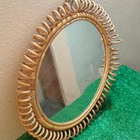 Specchio Di Design da Parete Rotondo in Rattan