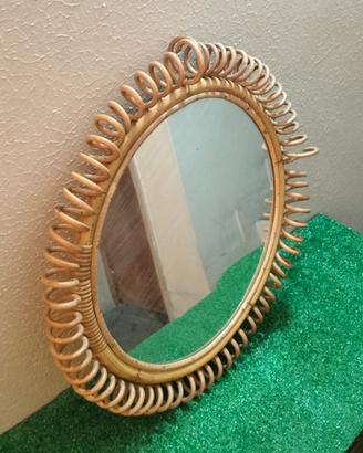 Specchio Di Design da Parete Rotondo in Rattan