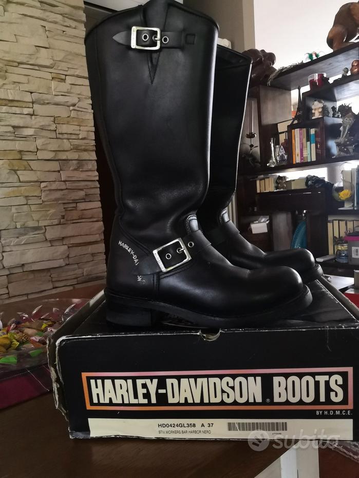 Harley Davidson Stivali Donna Lomita In Pelle Nera Con Zip Laterale - Alti Circa 39 Cm - copertina